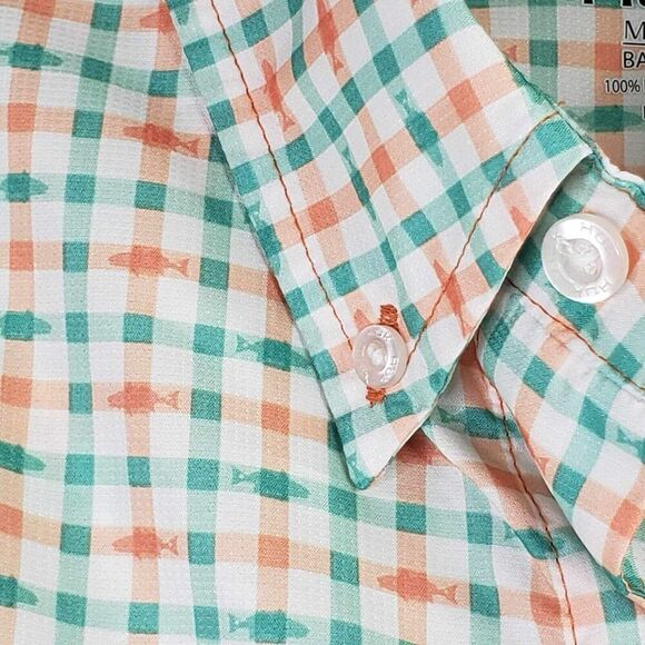 Huk Fishing Shirt Teal Plaid Mens Small S Short Sleeve Button Down Performance - Picture 6 of 12